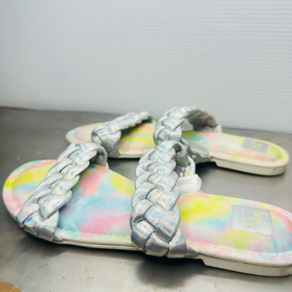 DV By Dolce Vita Slip On Girls Sandal 5 Braided Straps Rainbow Silver Careena